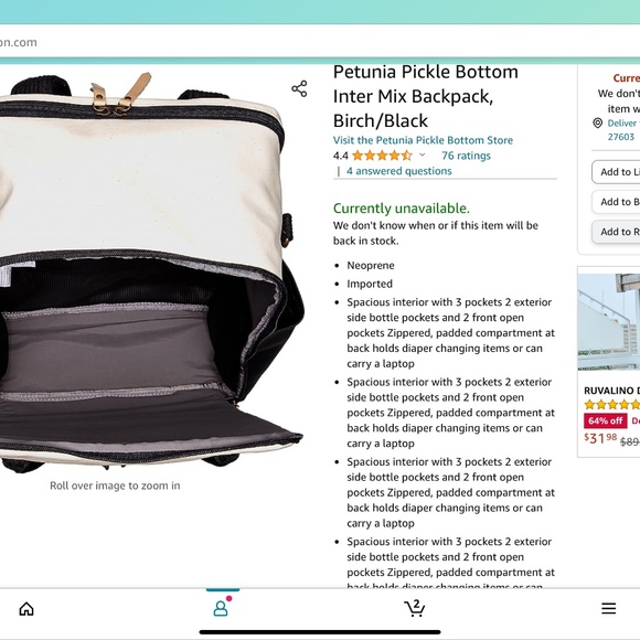 Petunia Pickle Bottom Black and Cream Baby Bag - Picture 5 of 13